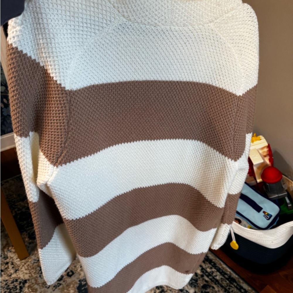 🛍️ Ann Taylor Brown & Cream Striped Duster Cardigan M - Picture 5 of 6